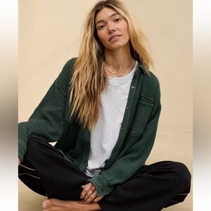 Aerie Anytime Fabe Waffle Shirt - Mystical Green